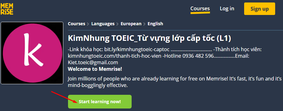 Học từ vựng TOEIC với Memrise