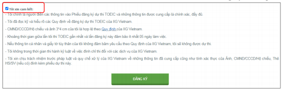 Tick vào ô Tôi Xin Cam Kết và chọn Đăng Ký