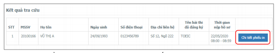 Cách in phiếu đăng ký dự thi sau khi tra cứu thông tin đăng ký