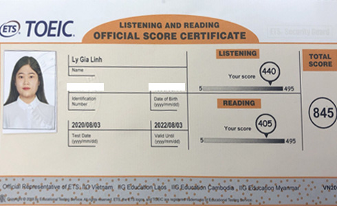 Bảng Điểm TOEIC Lý Gia Linh